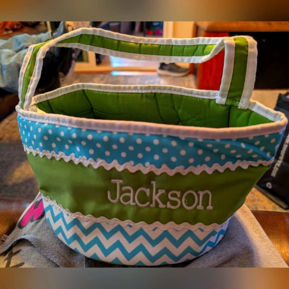 Fabric collapsible basket , Jackson embroidered